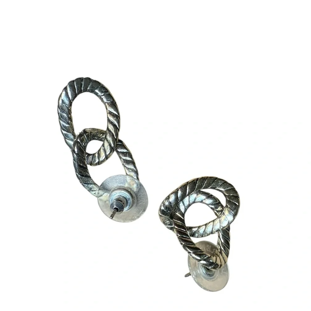 Twisted Silver-Tone Double Link Post Earrings
